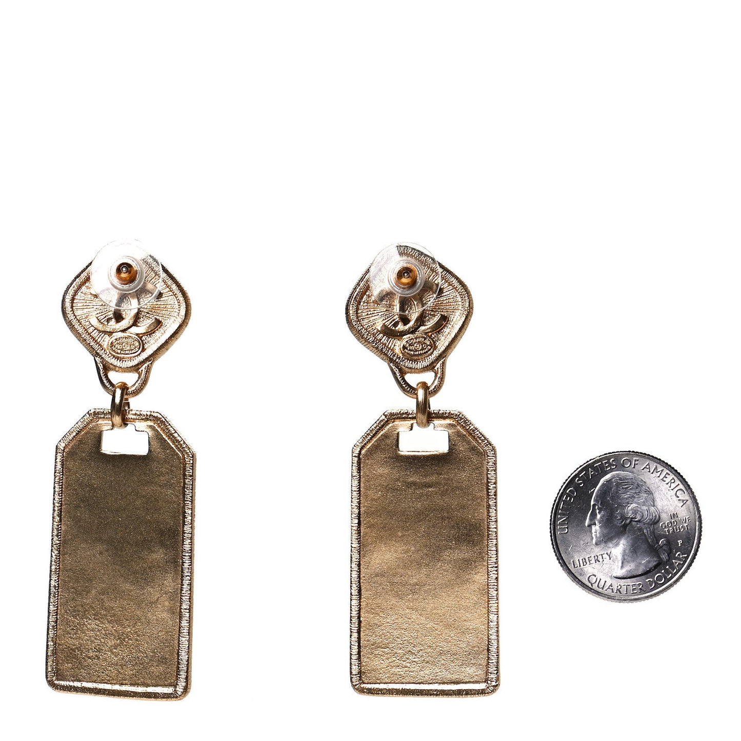 CC Tags Drop Earrings Gold Pink