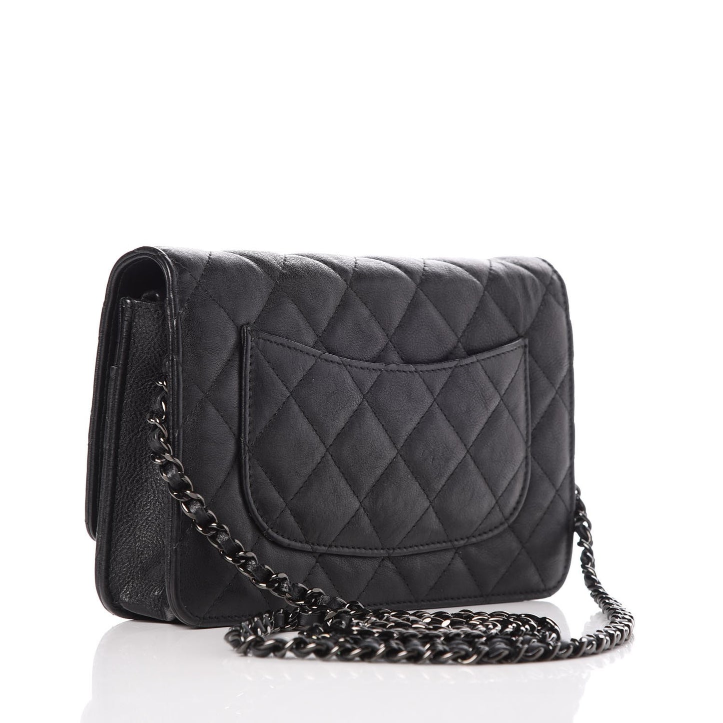 Crumpled Calfskin Quilted Wallet On Chain WOC So Black