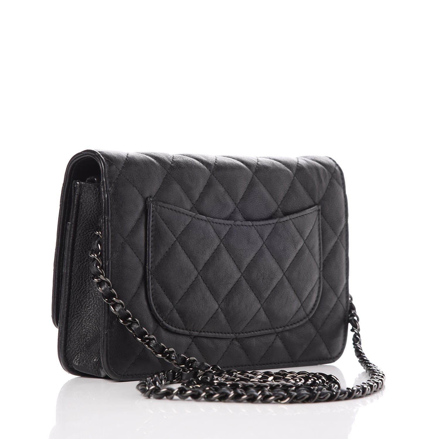 Chanel Crumpled Calfskin Quilted Wallet On Chain WOC So Black 3 of 9