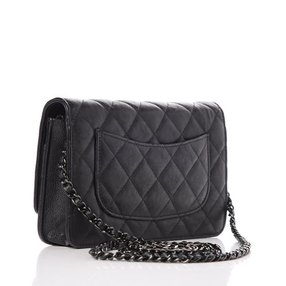 Chanel Crumpled Calfskin Quilted Wallet On Chain WOC So Black 3 of 9