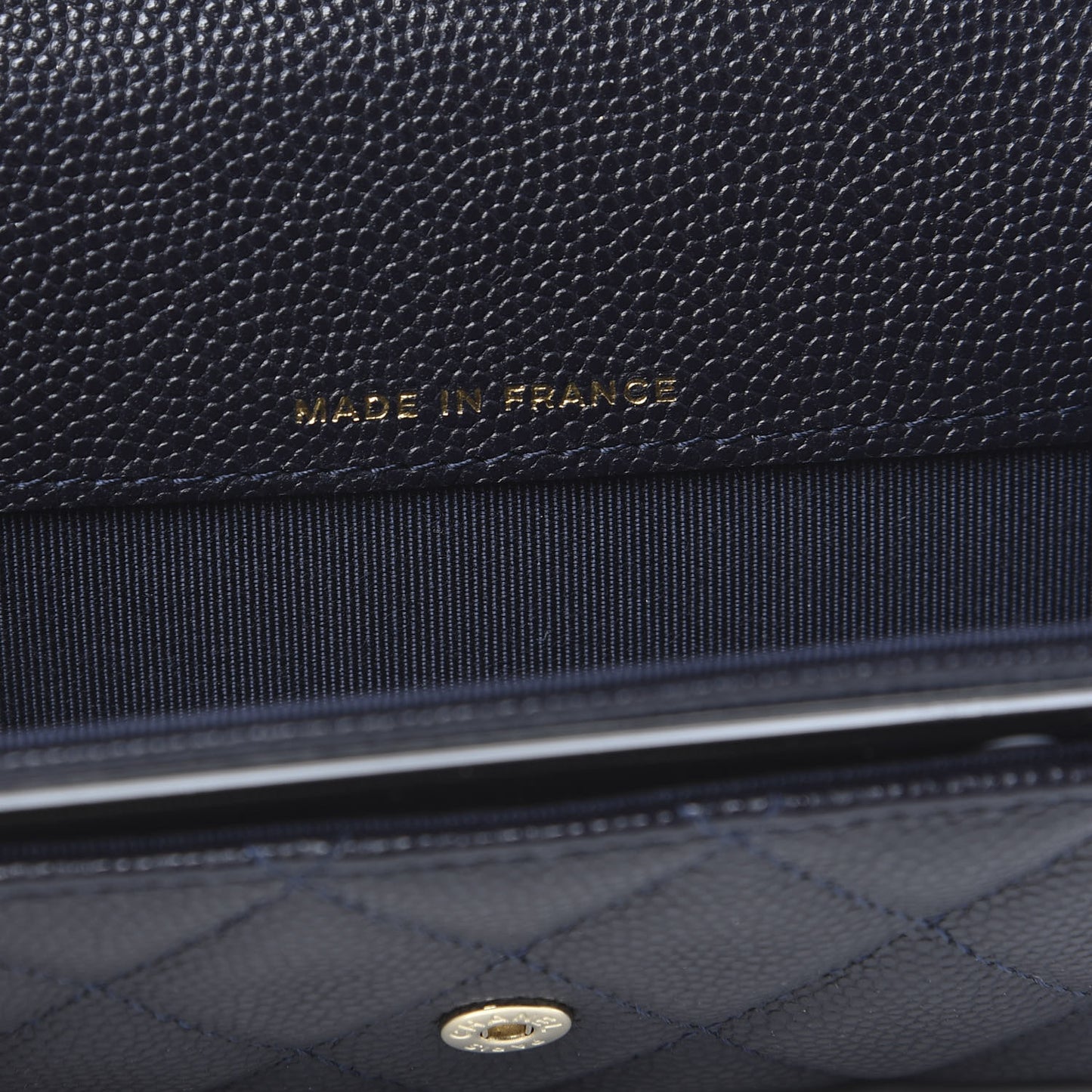 Caviar Quilted Flap Card Holder Wallet Navy Blue
