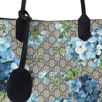 Gucci GG Supreme Monogram Blooms Medium Reversible Tote Beige Blue Navy 11 of 17