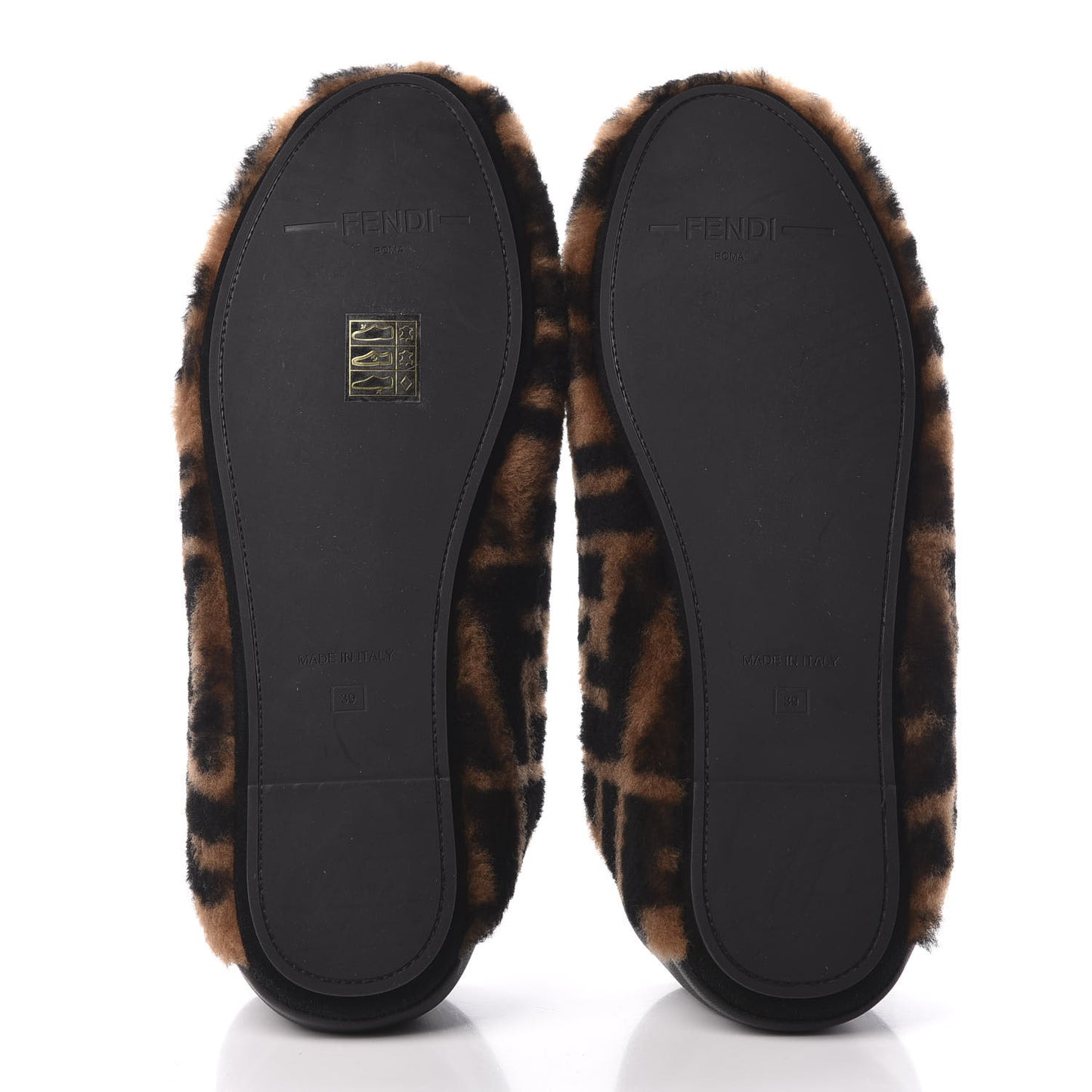 Shearling Nappa FF Slippers 39 Tobacco Black