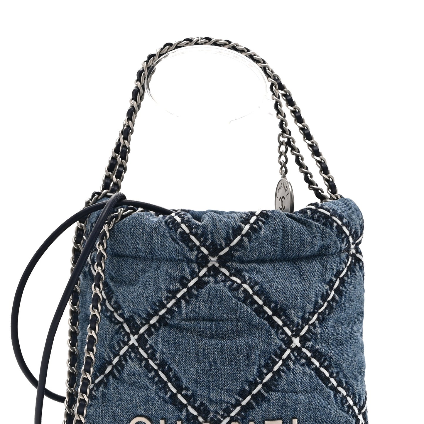 Denim Stitched Quilted Mini Chanel 22 Blue