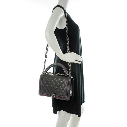 Chanel Lambskin Top Handle New Medium Boy Flap Grey 2 of 7