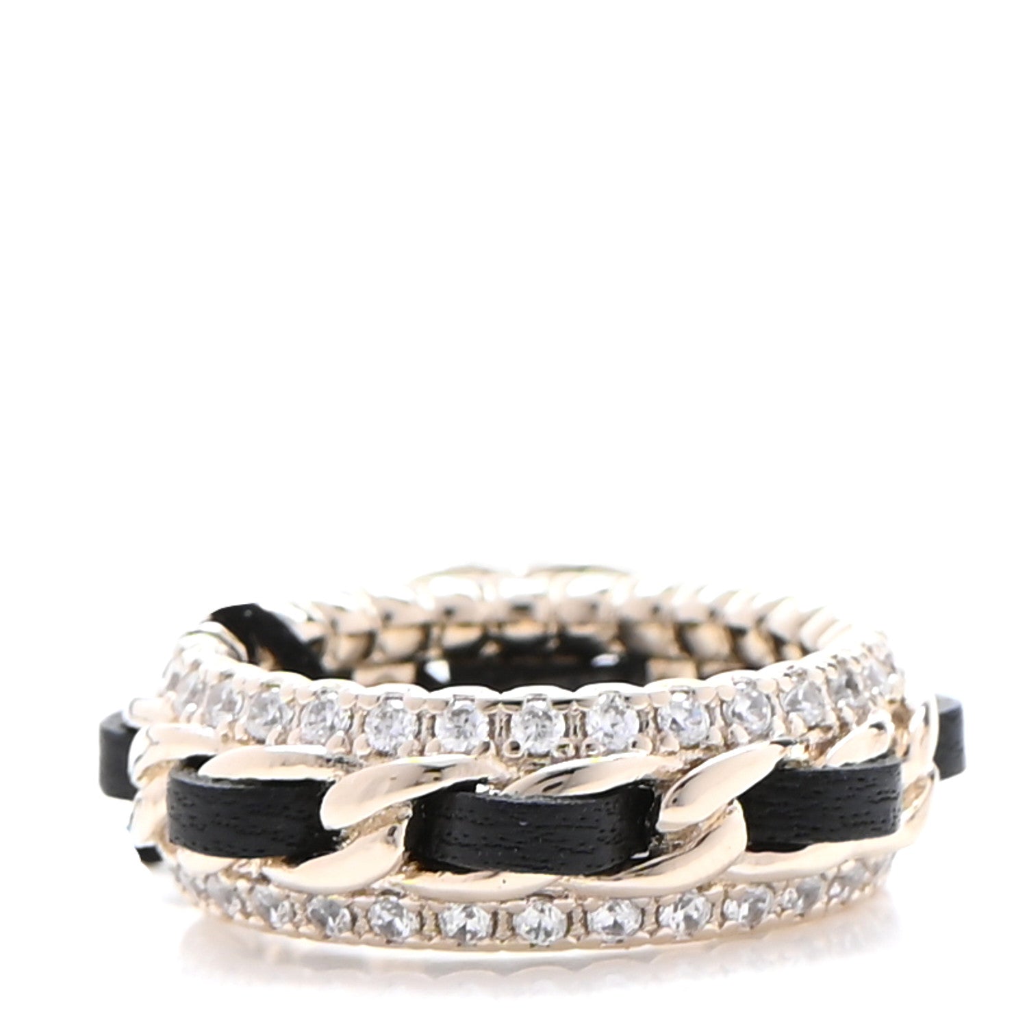 Chanel Metal Crystal Lambskin CC Ring 50 Gold Black 5 of 9