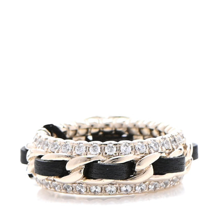 Chanel Metal Crystal Lambskin CC Ring 50 Gold Black 5 of 9