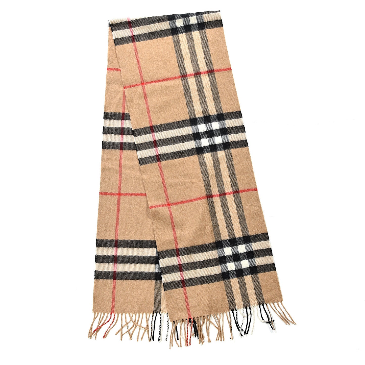 Cashmere Giant Heritage Check Fringe Scarf Camel