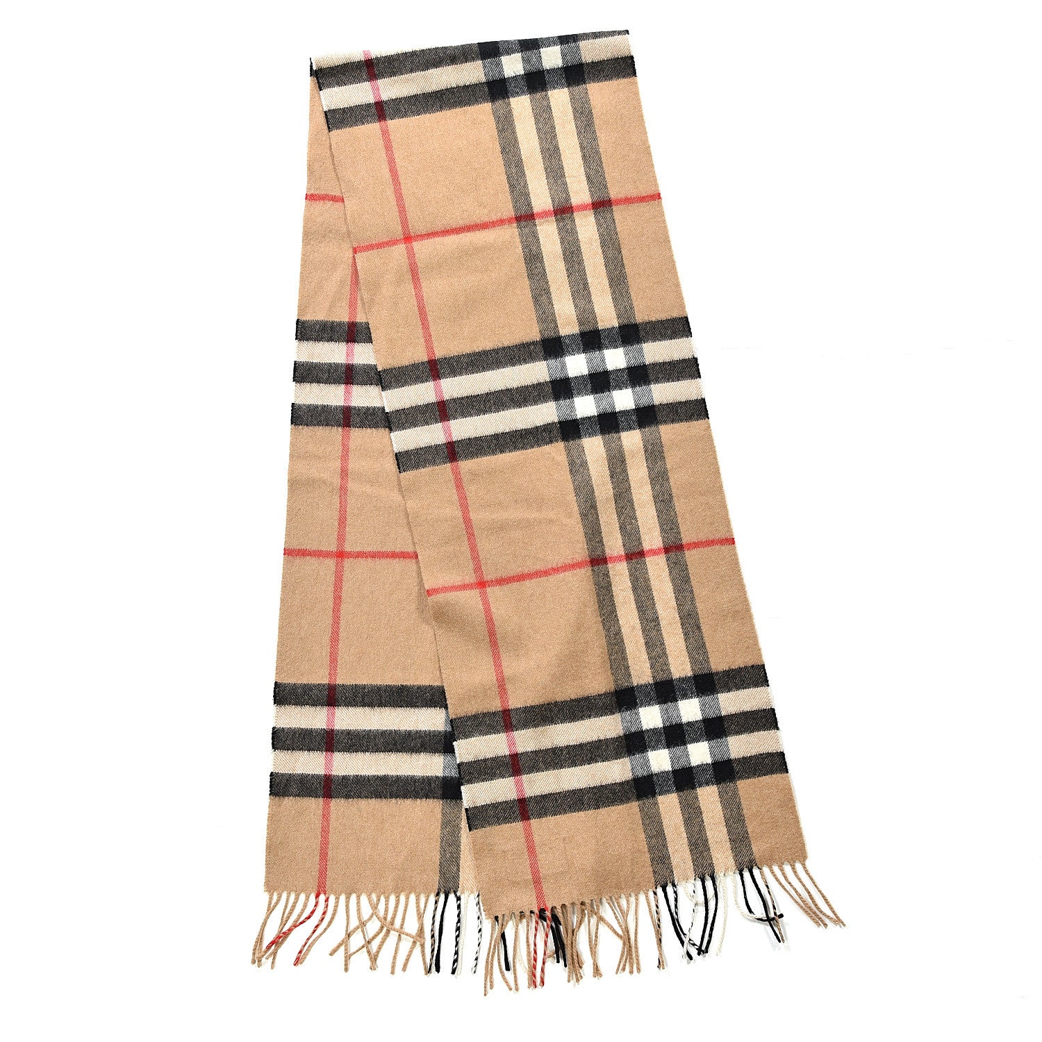 Burberry Cashmere Giant Heritage Check Fringe Scarf Camel 2 of 3