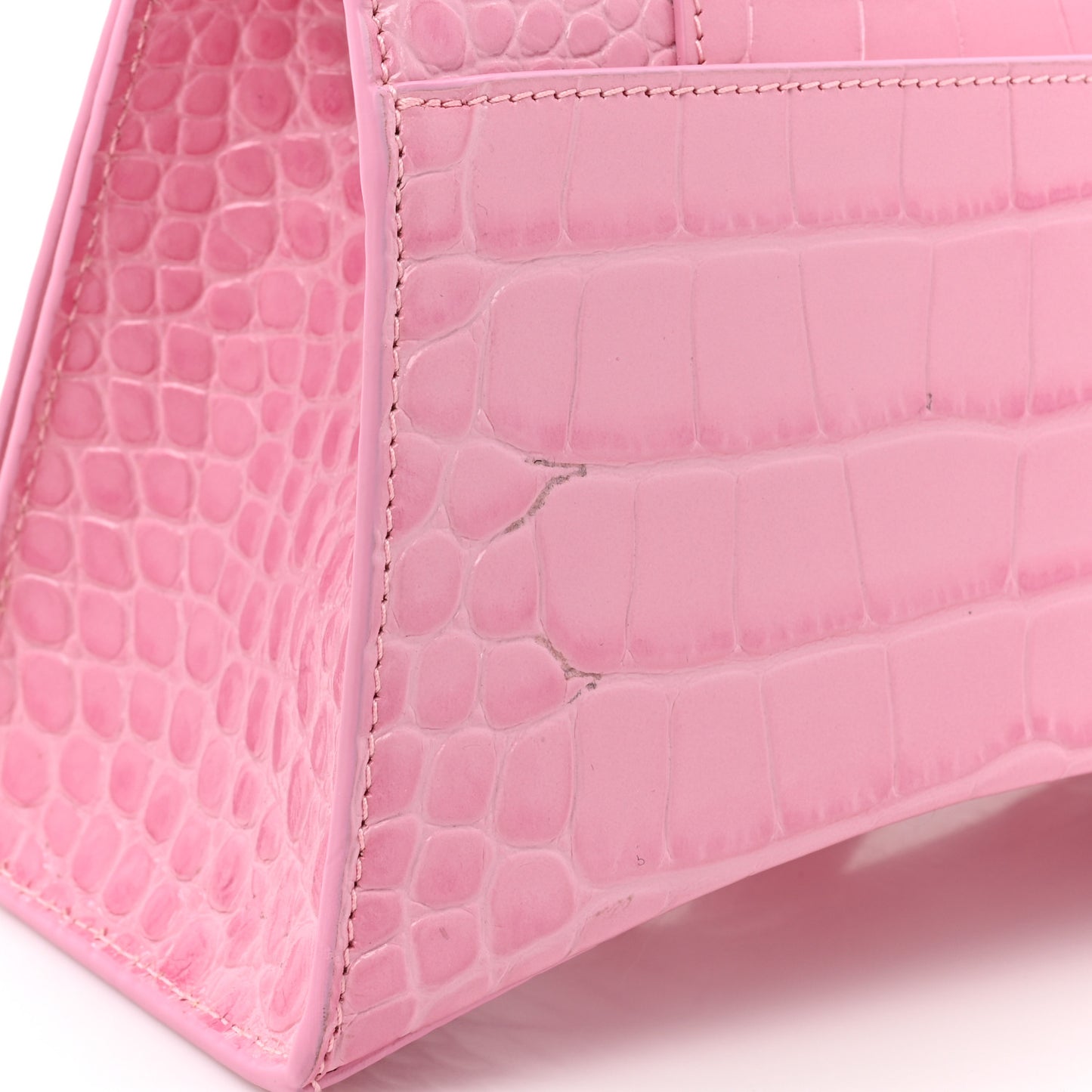 Shiny Calfskin Crocodile Embossed Small Hourglass Top Handle Bag Candy Pink