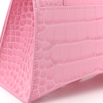 Balenciaga Shiny Calfskin Crocodile Embossed Small Hourglass Top Handle Bag Candy Pink 12 of 14