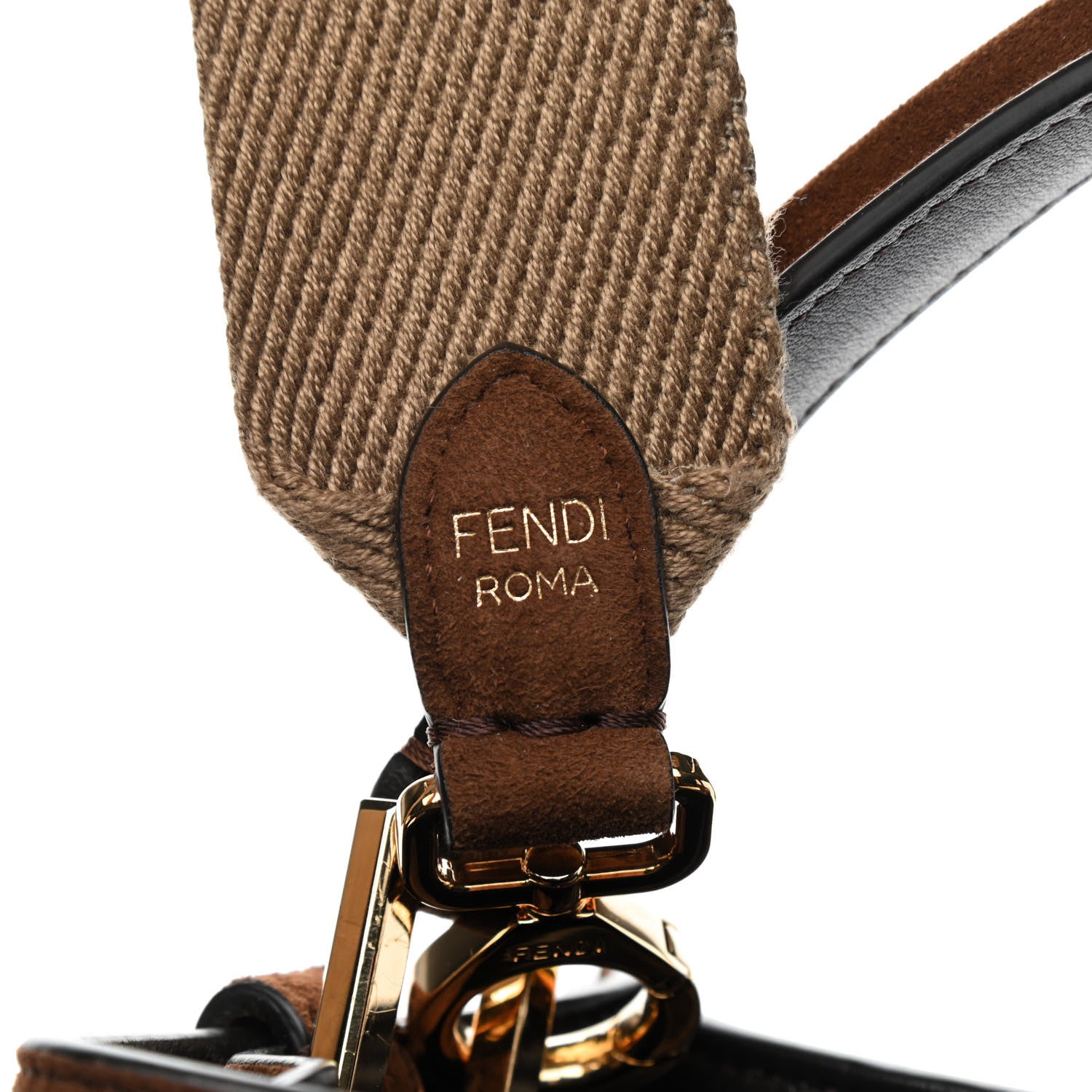 Fendi Camoscio Glazed Fabric FF 1974 Medium Peekaboo X-Lite Marrone Mogano Panna 9 of 10
