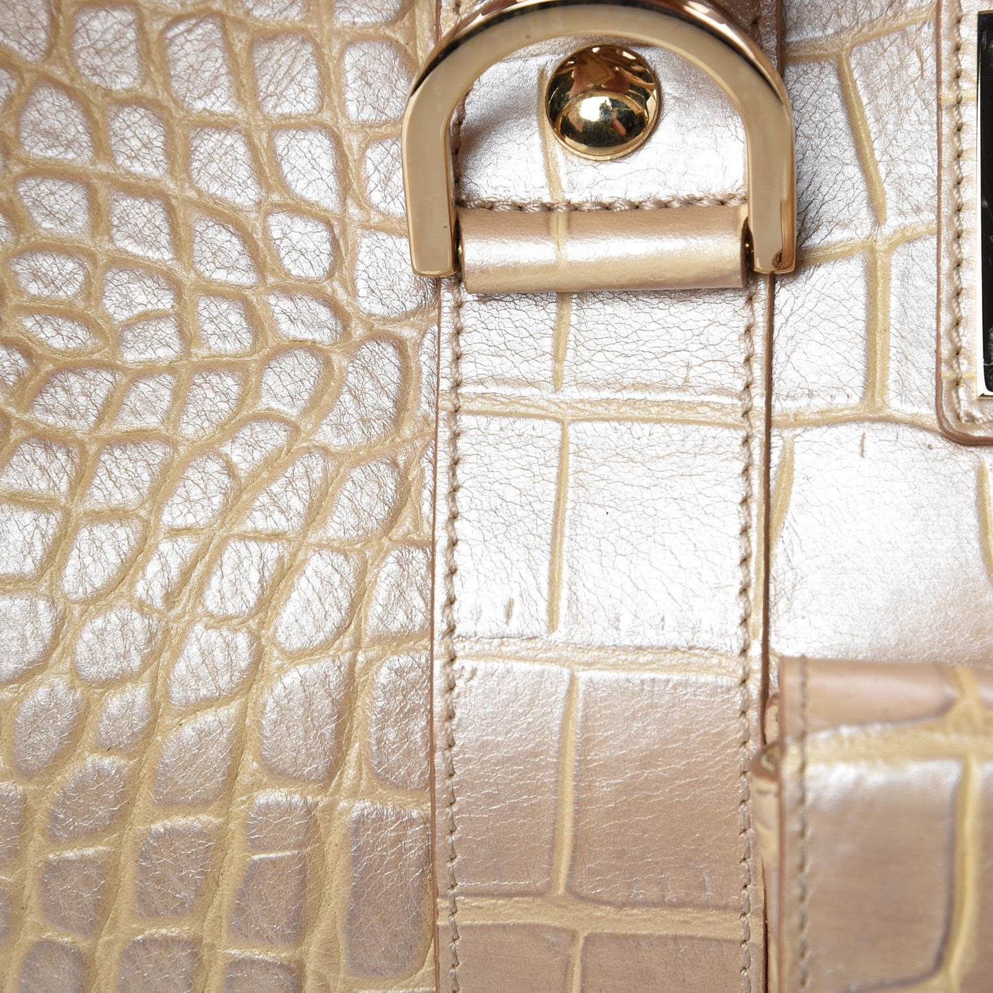 Calfskin Crocodile Embossed Madonna Satchel Beige