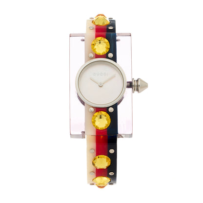 Gucci Stainless Steel Plexiglass Mother of Pearl 24mm Vintage Web Stud Quartz Watch 1 of 4