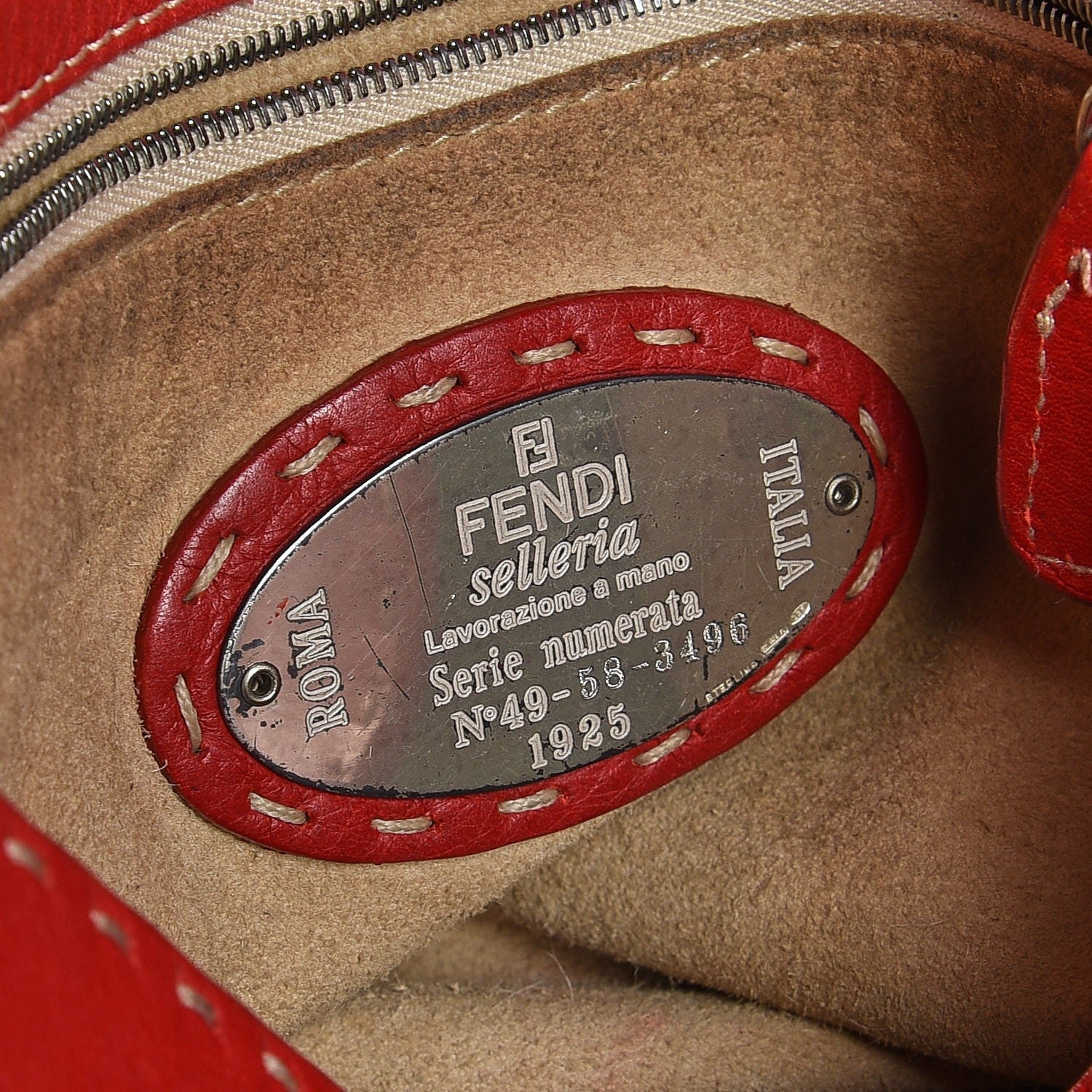 Fendi Calfskin Romano Selleria Forever Mama Baguette Red 6 of 14
