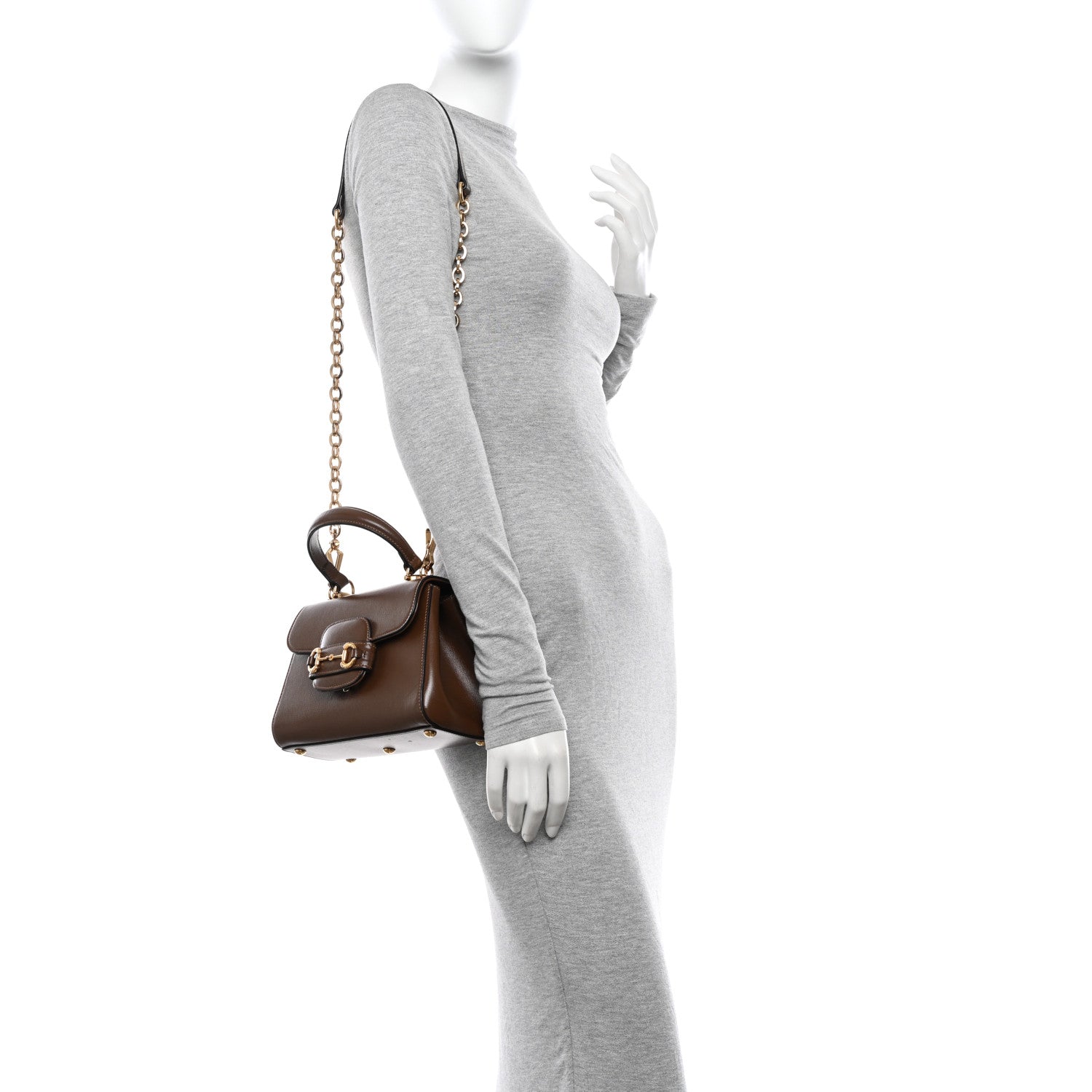 Gucci Glazed Textured Calfskin Mini Horsebit 1955 Top Handle Flap Bag Brown Sugar 3 of 12