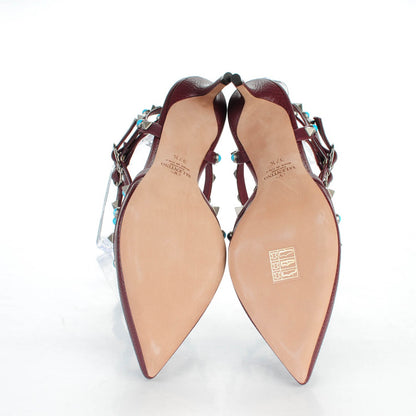 Valentino Garavani Pebbled Calfskin Turquoise Rockstud Rolling Ankle Strap 65mm Pumps 37.5 Rubin 5 of 7