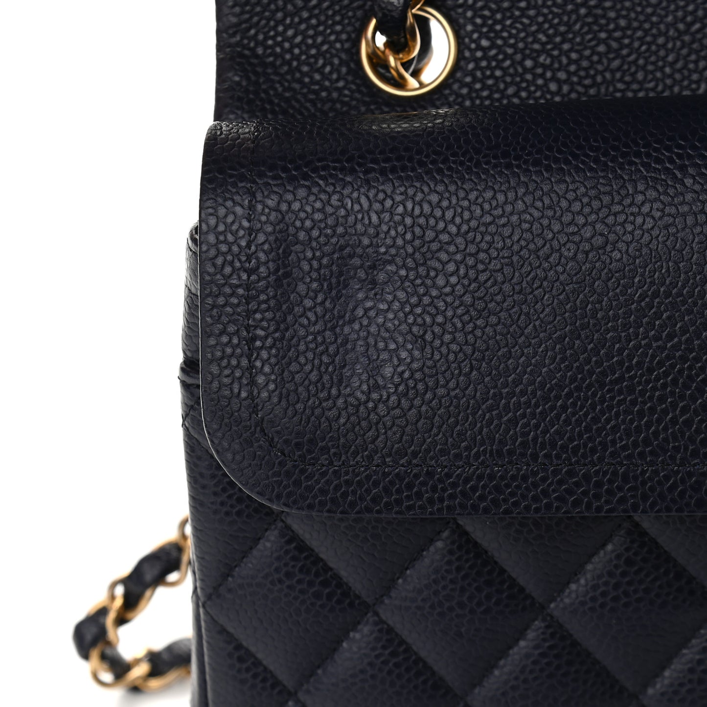 Caviar Quilted Medium Double Flap Navy