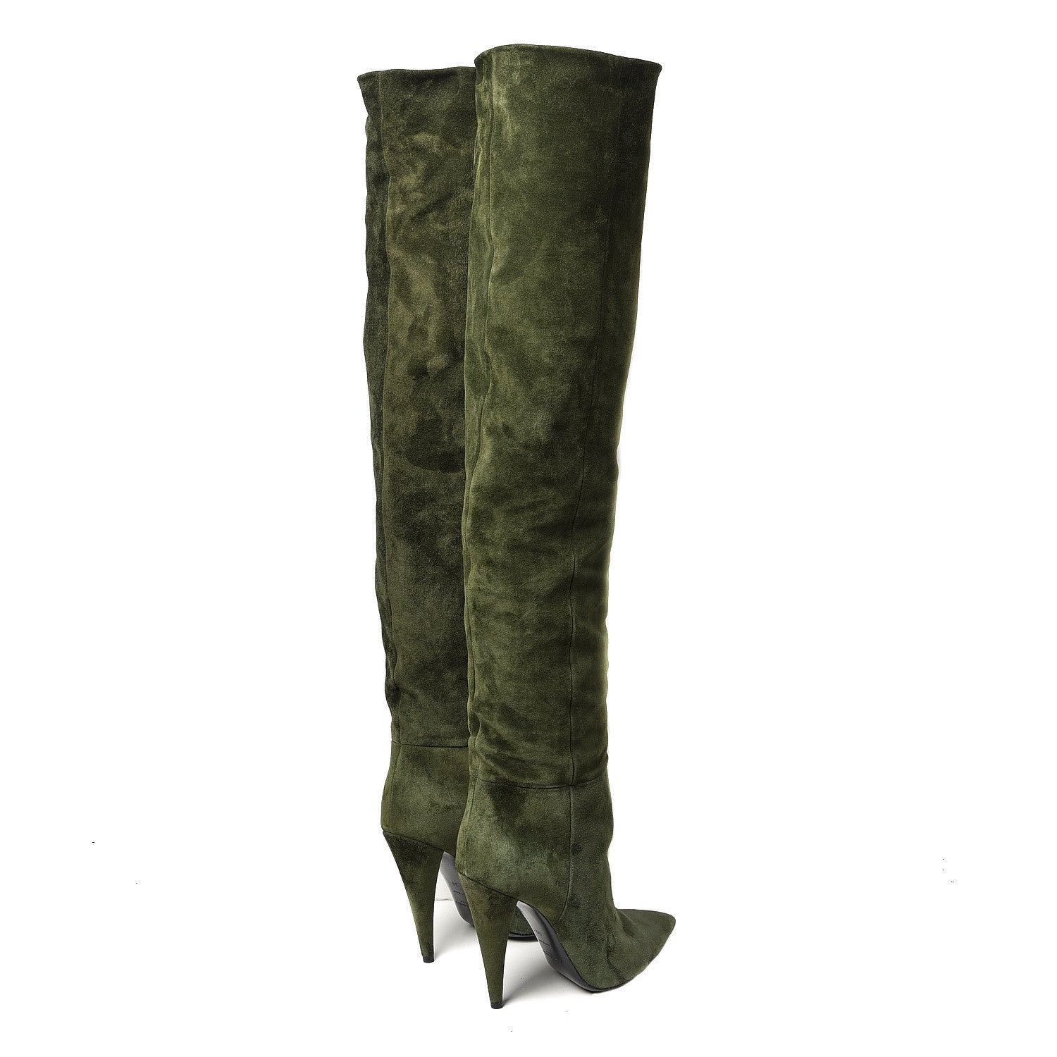 Saint Laurent Suede Era Over The Knee Boots 39 Army Green 4 of 8