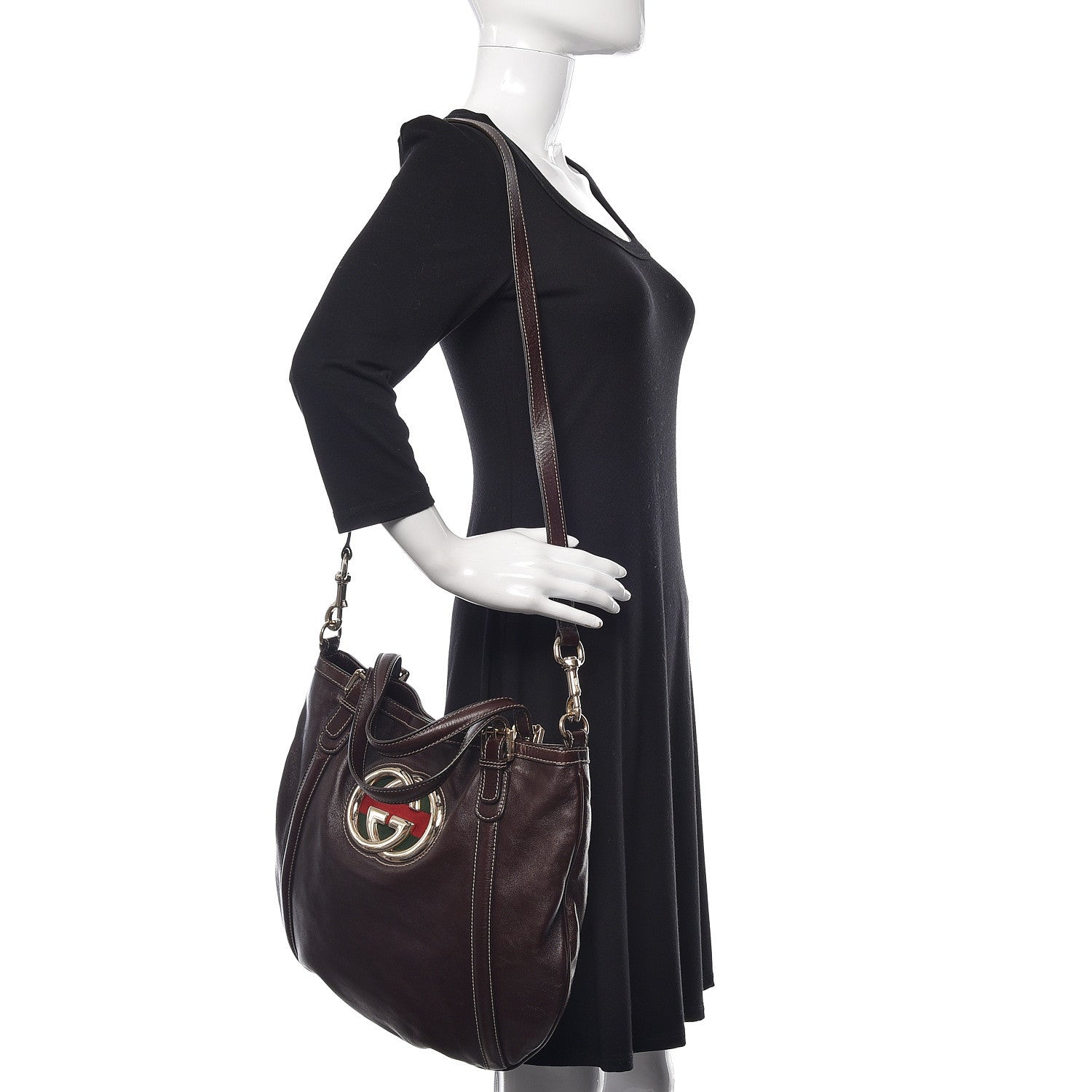 Gucci Calfskin Medium Britt Tote Dark Brown 2 of 15