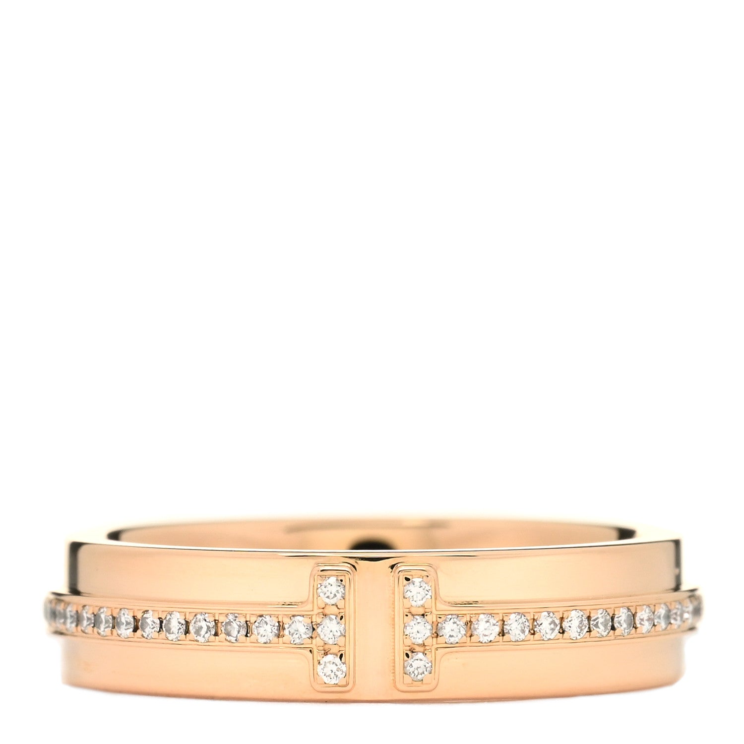 Tiffany 18K Rose Gold Diamond Narrow T Two Ring 49 5 1 of 4