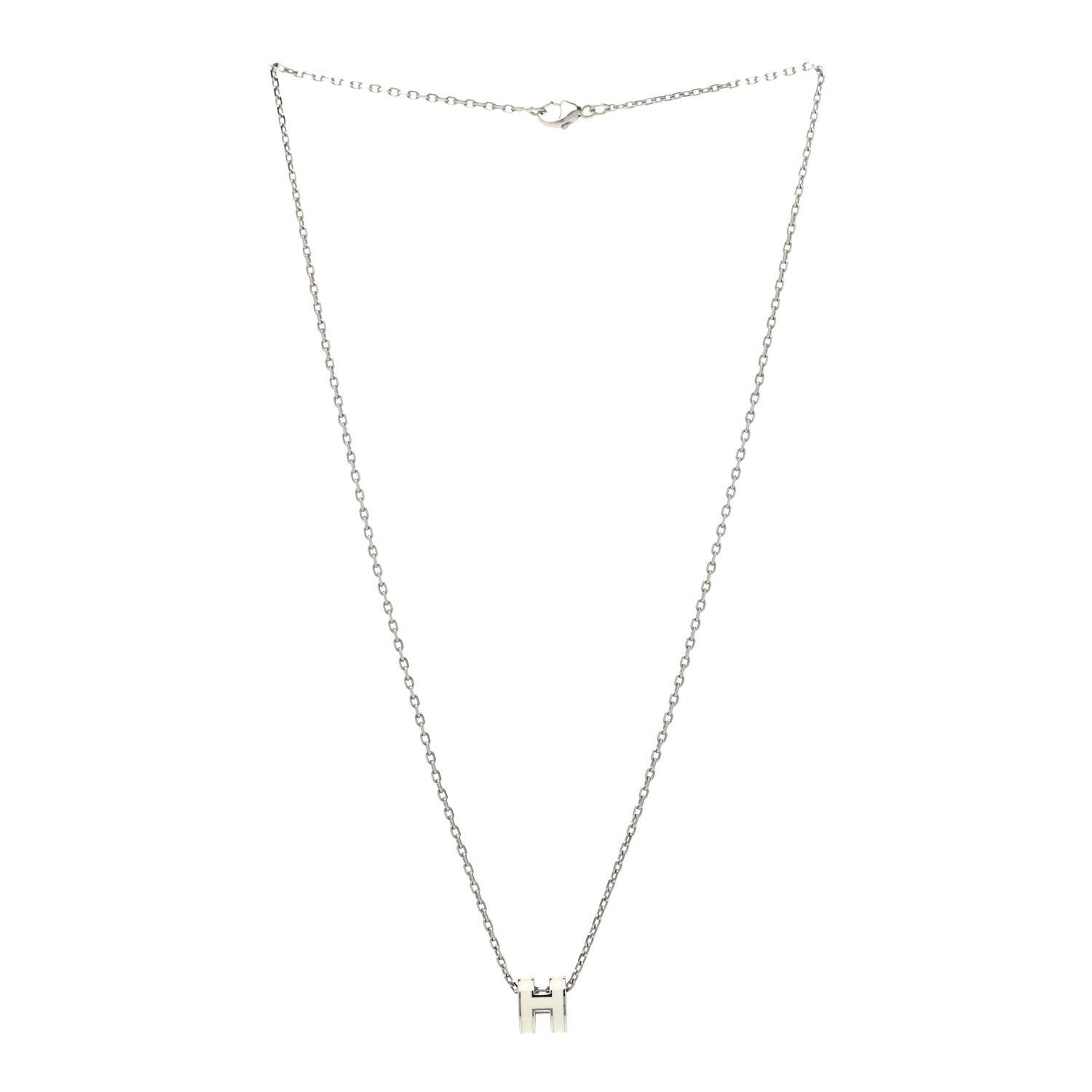 Hermes Lacquered Palladium Mini Pop H Pendant Necklace White 3 of 8