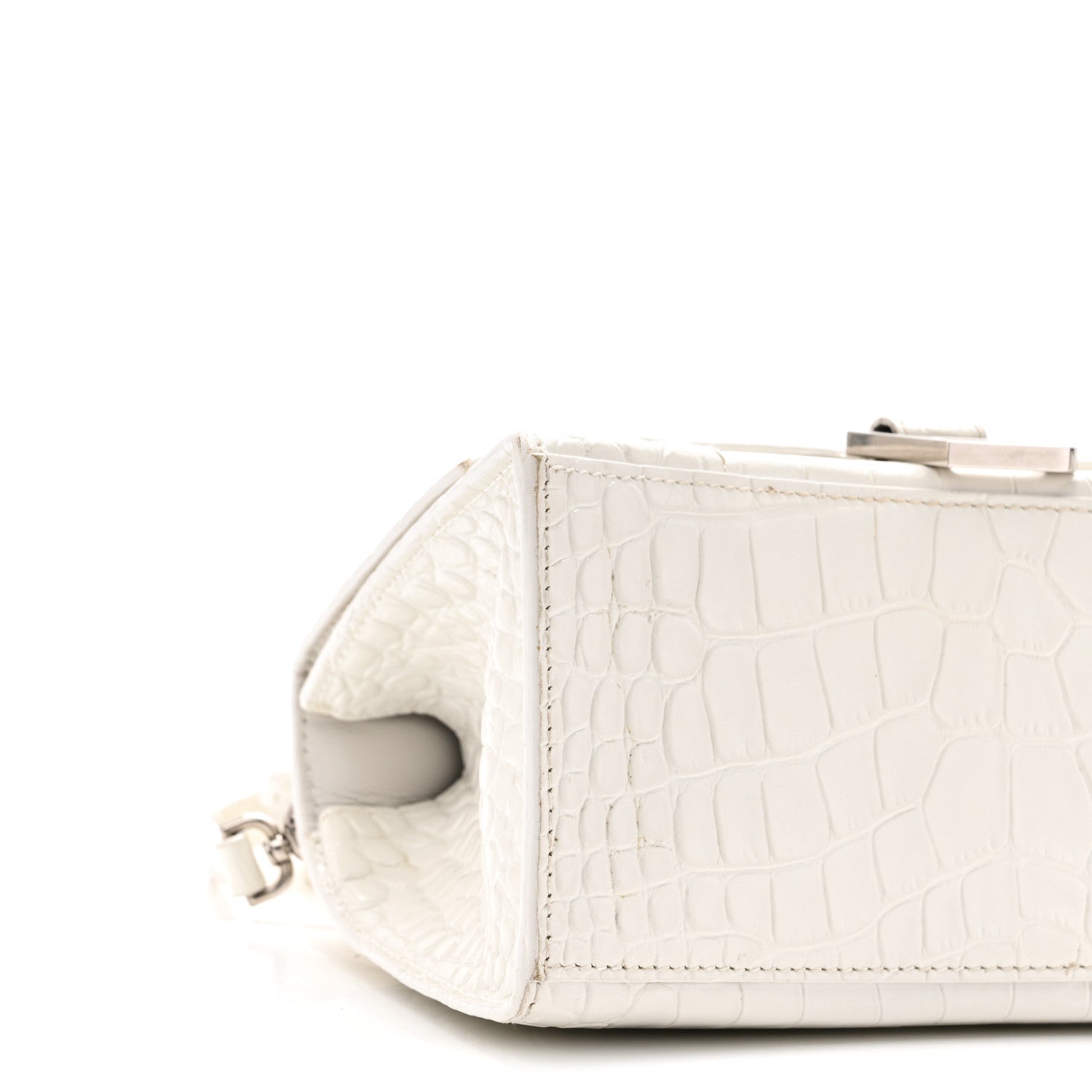 Balenciaga Calfskin Crocodile Embossed Small Hourglass Top Handle Bag White 10 of 11