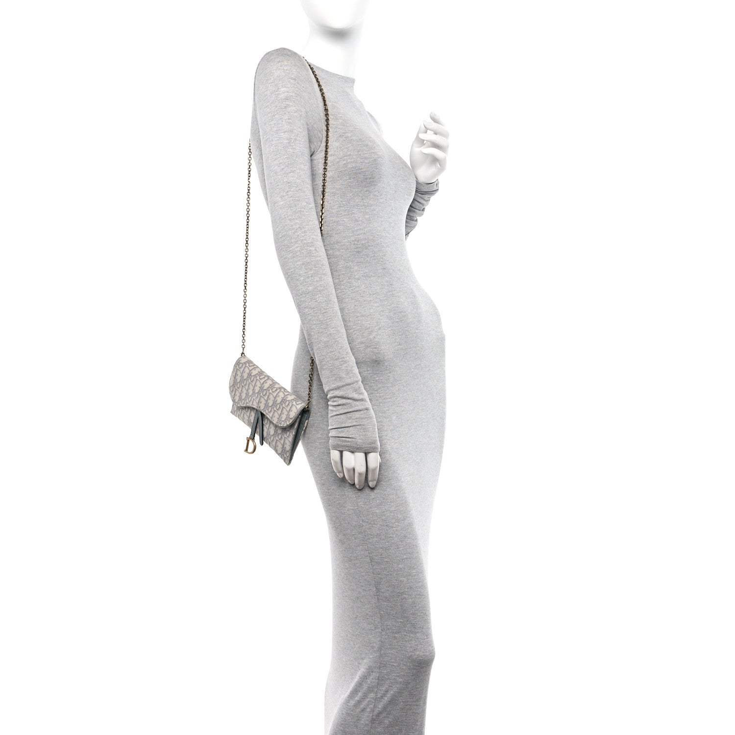 Christian Dior Oblique Saddle Chain Long Wallet Grey 2 of 12