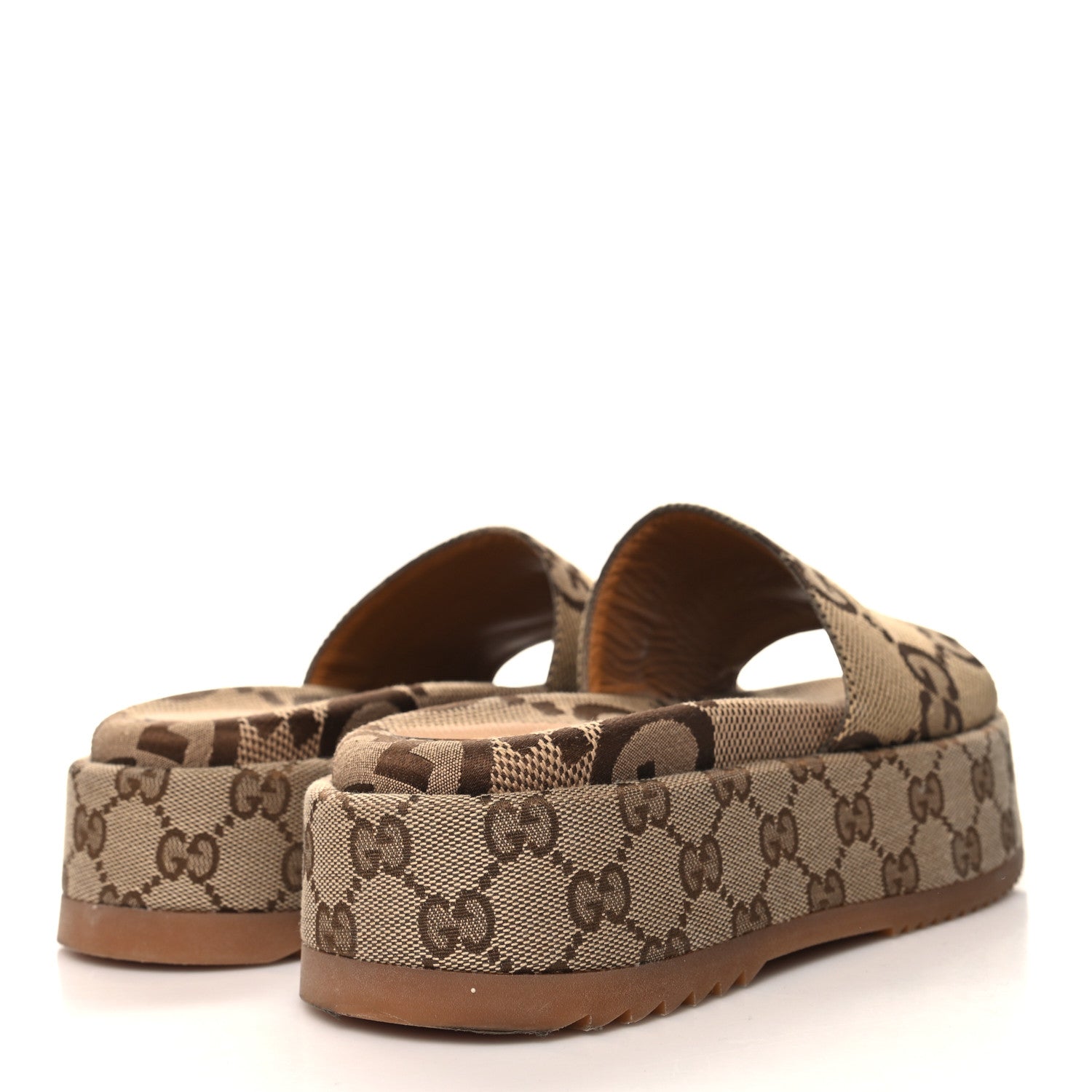 Gucci Monogram Maxi GG Angelina Platform 55mm Slide Sandals 38 Camel Ebony 4 of 9