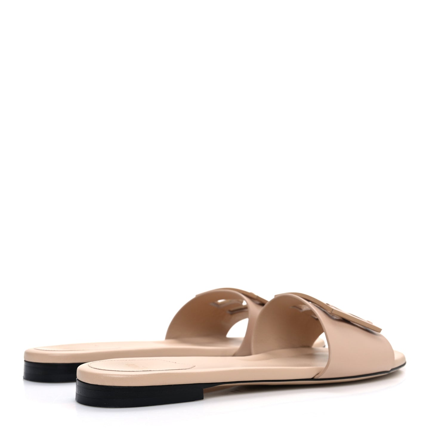 Vitello Cuoio Baguette Flat Slide Sandals 40 Poudre