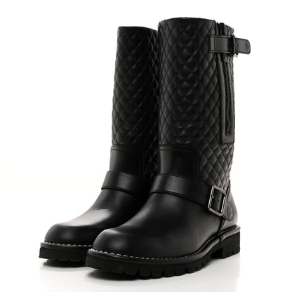 Chanel Calfskin Quilted Biker Boots 38 Black 3 of 9