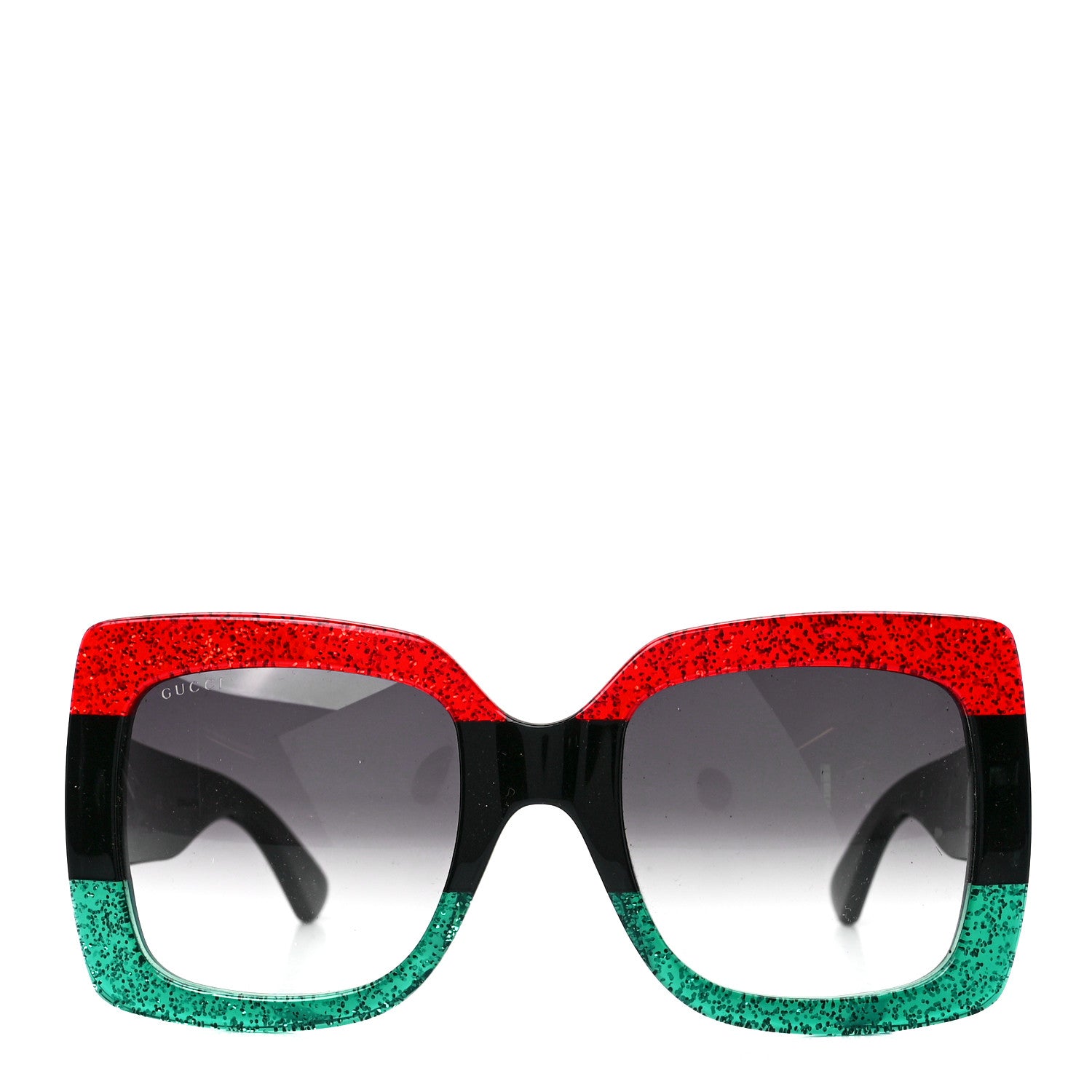 Gucci Acetate Square Frame Sunglasses GG0083S Glitter Red Black Green 2 of 9