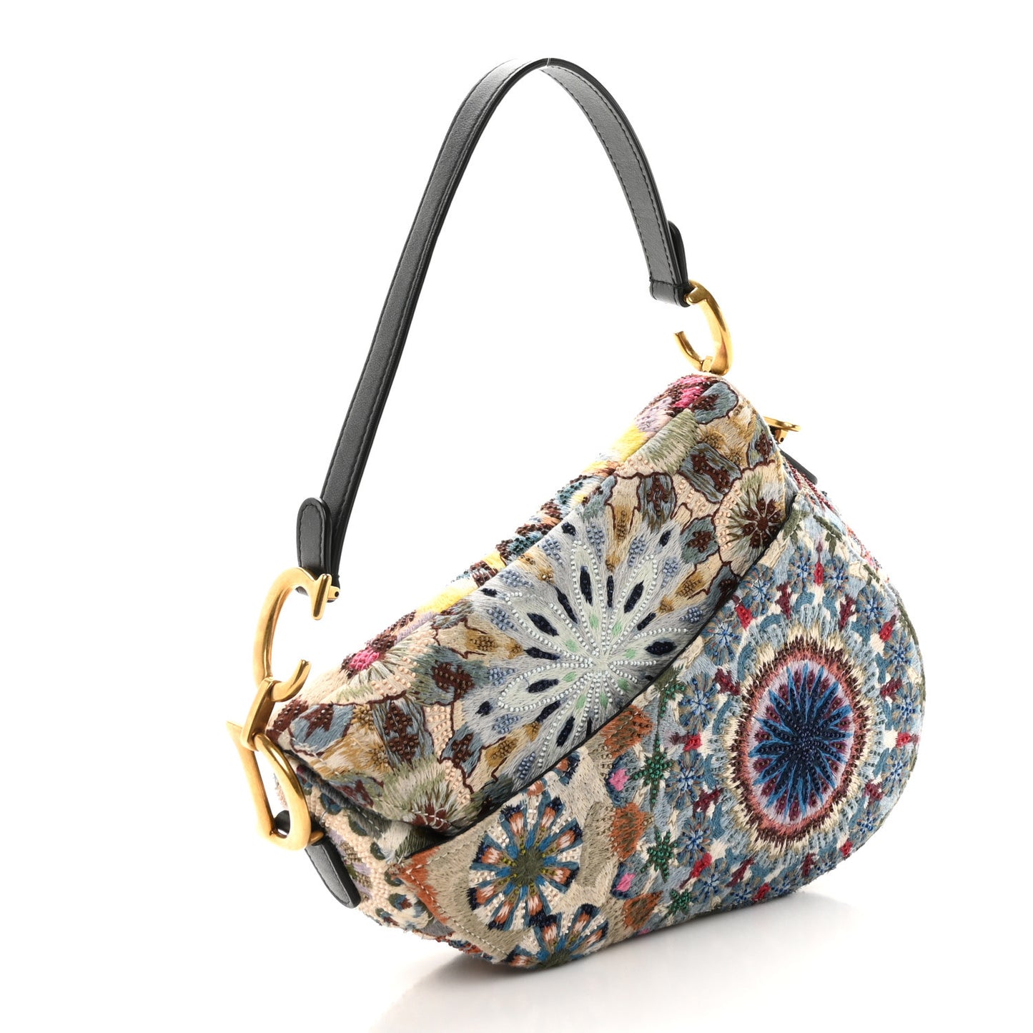 Canvas Embroidered Kaleidiorscopic Saddle Bag Multicolor