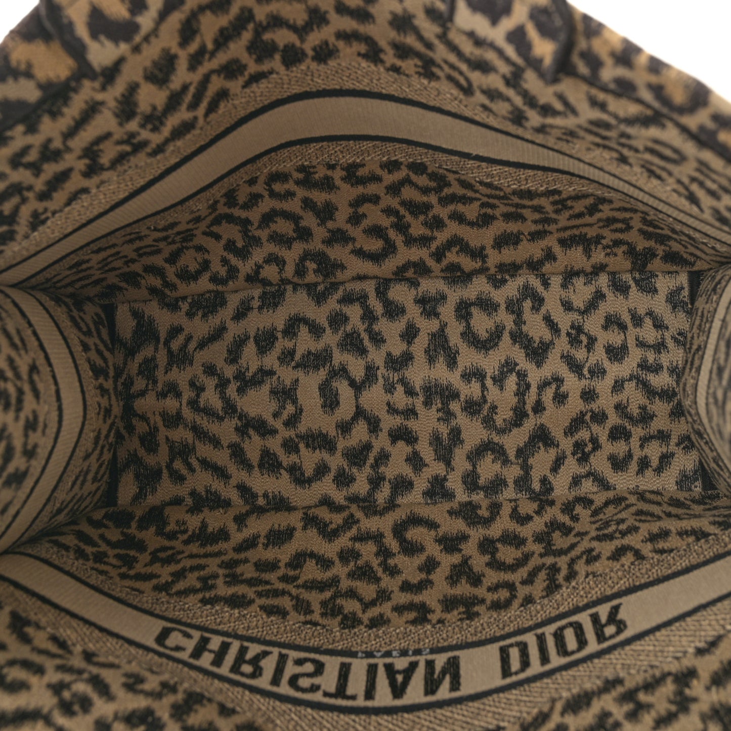 Canvas Mizza Embroidered Large Leopard Book Tote Beige