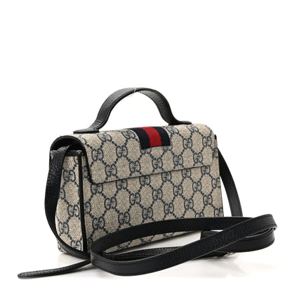 Gucci GG Supreme Monogram Textured Dollar Calfskin Web Mini Padlock Top Handle Shoulder Bag Beige Blue 3 of 9