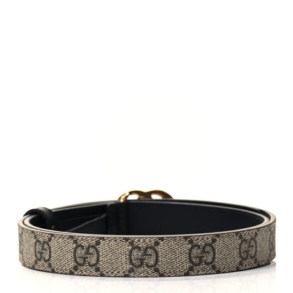 Gucci GG Supreme Monogram Matte Plutone Calfskin Double G 20mm Belt 80 32 Beige Ebony Black 2 of 3