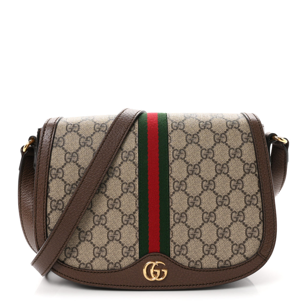 Gucci GG Supreme Monogram Web Small Ophidia Flap Messenger Bag Brown 1 of 10