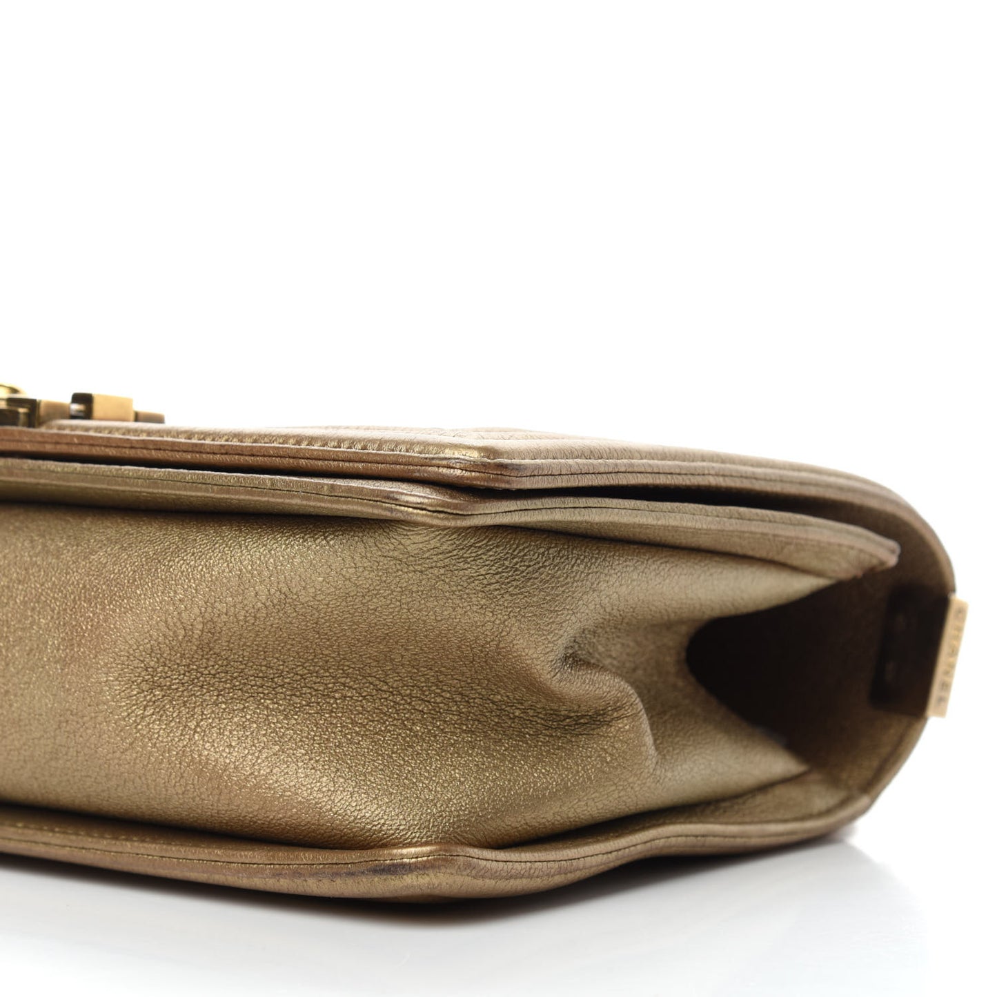 Metallic Lambskin Medium Golden CC Boy Flap Dark Gold