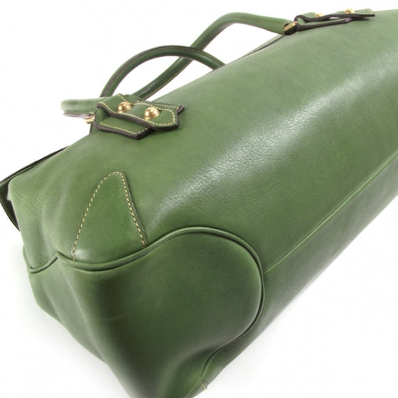 Leather Large Horsebit Flap Tote Hobo Bag Green