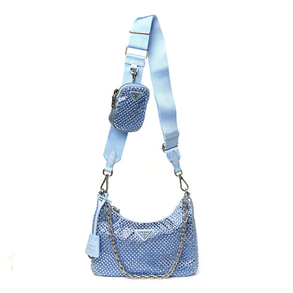 Prada Satin Crystal Re-Edition 2005 Shoulder Bag Celeste 1 of 13