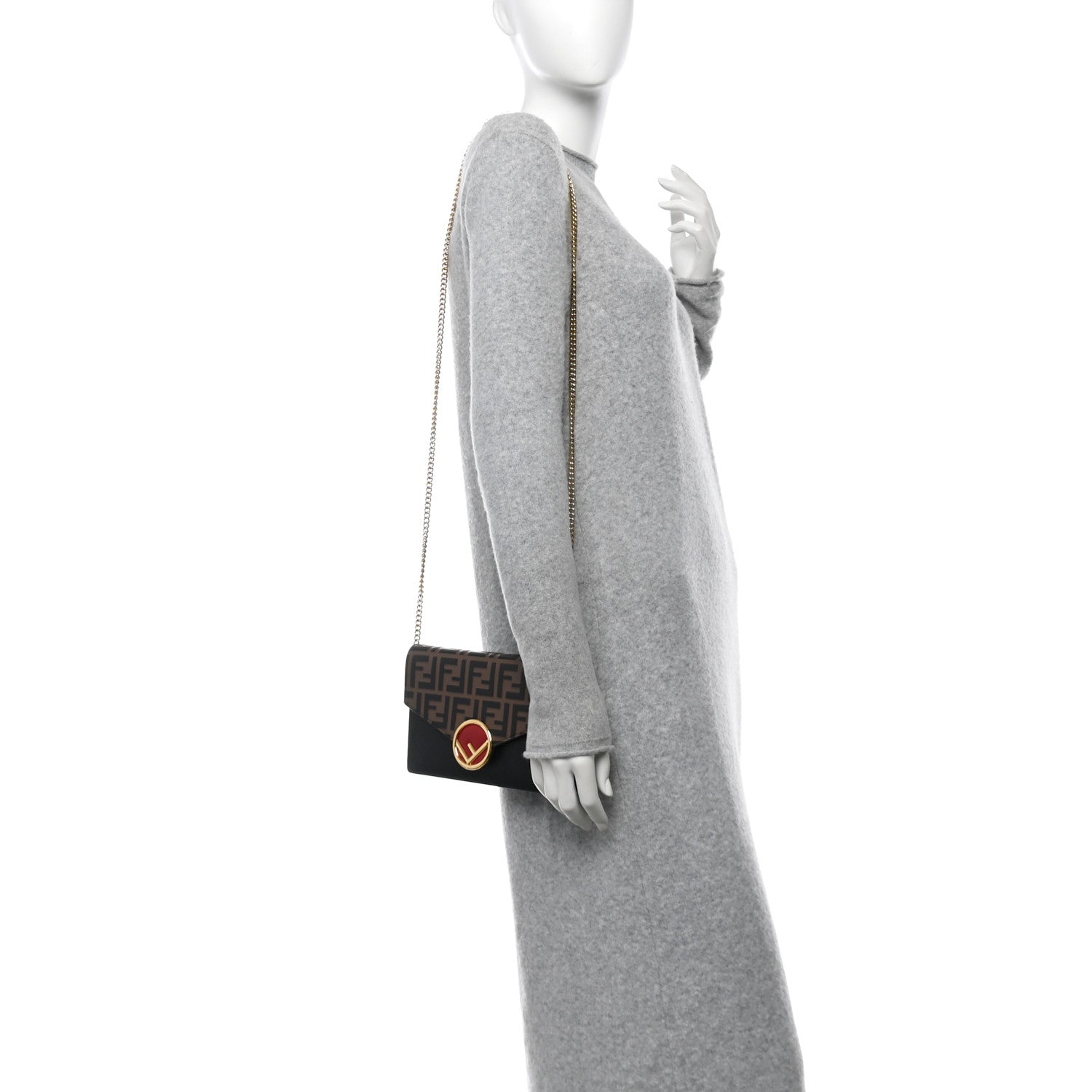Fendi Vitello Cruise F is Fendi Bi-Color FF 1974 Embossed Medium Envelope Wallet On Chain Black Maya 2 of 9
