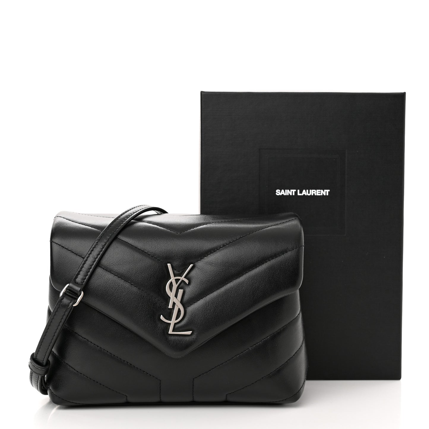 Calfskin Y Quilted Monogram Toy Loulou Crossbody Bag Black
