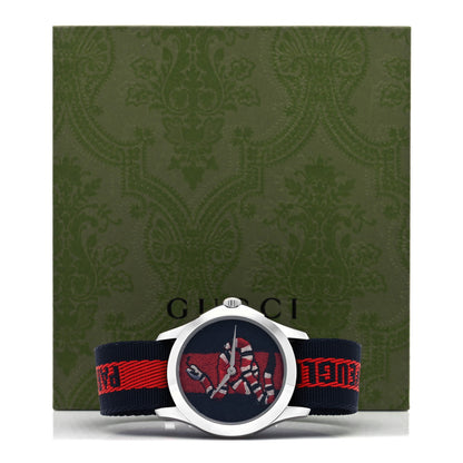 Gucci Stainless Steel Nylon 38mm Le Marche Des Merveilles Snake Quartz Watch Navy 5 of 5