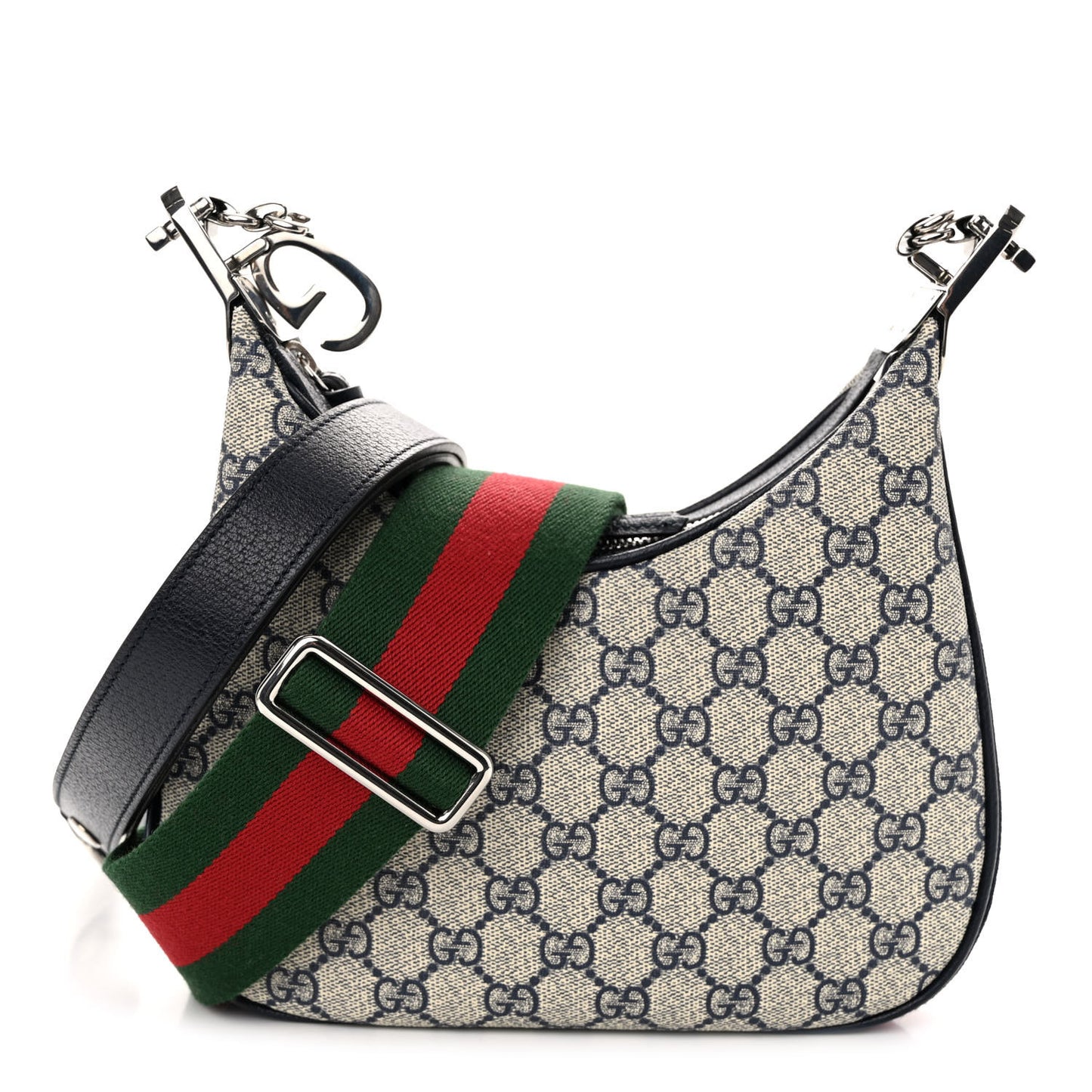 GG Supreme Monogram Textured Calfskin Web Small Attache Shoulder Bag Beige Blue