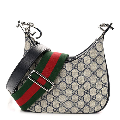 Gucci GG Supreme Monogram Textured Calfskin Web Small Attache Shoulder Bag Beige Blue 1 of 9