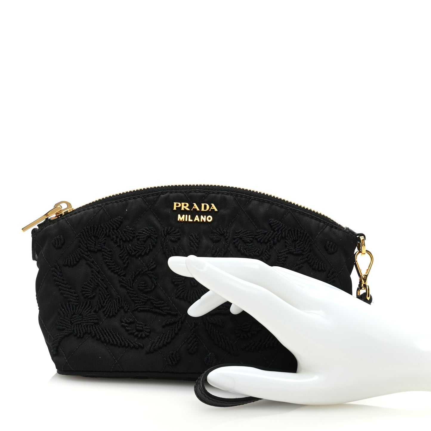 Tessuto Nylon Embroidered Wristlet Clutch Black
