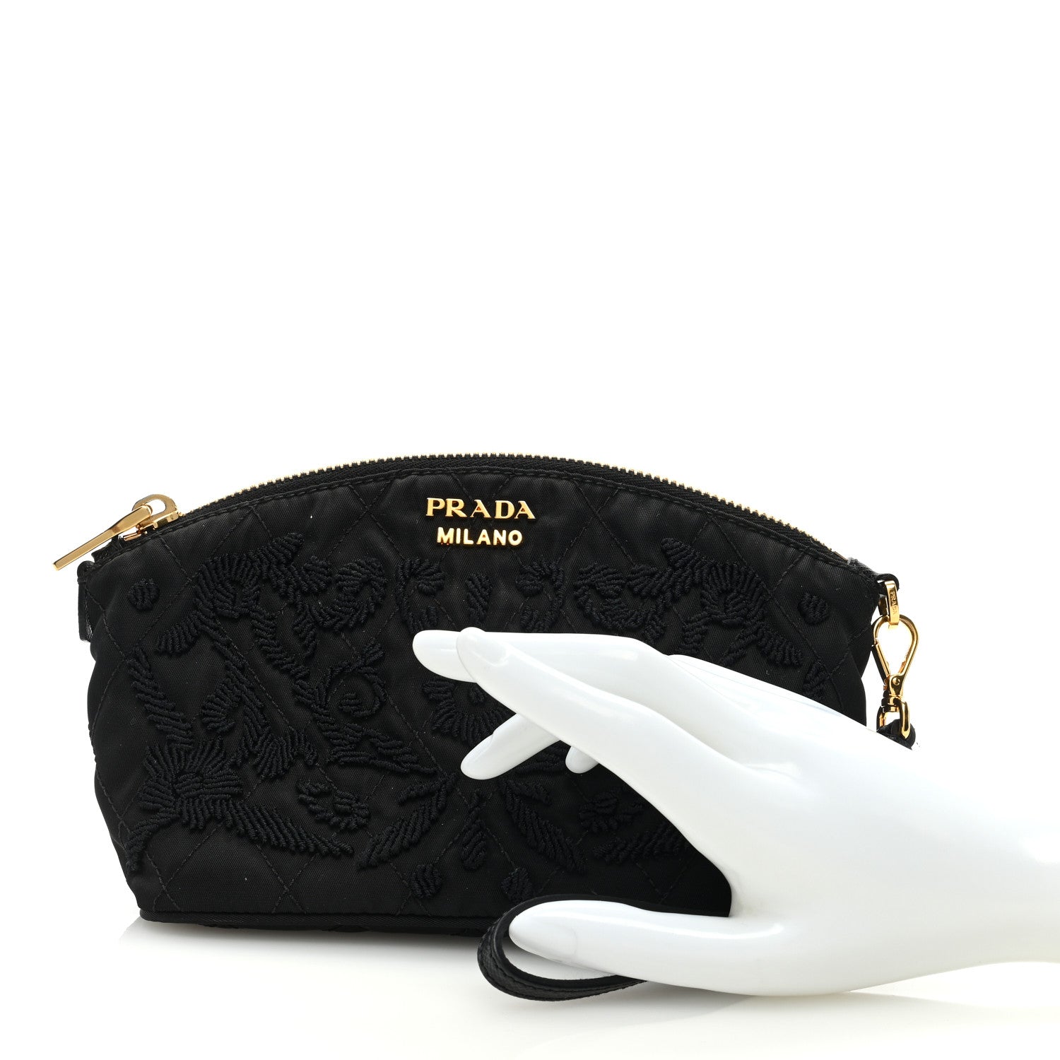 Prada Tessuto Nylon Embroidered Wristlet Clutch Black 2 of 6