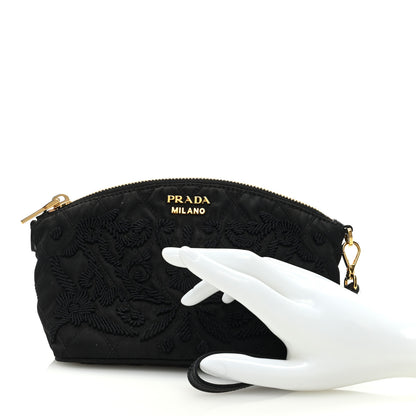 Prada Tessuto Nylon Embroidered Wristlet Clutch Black 2 of 6