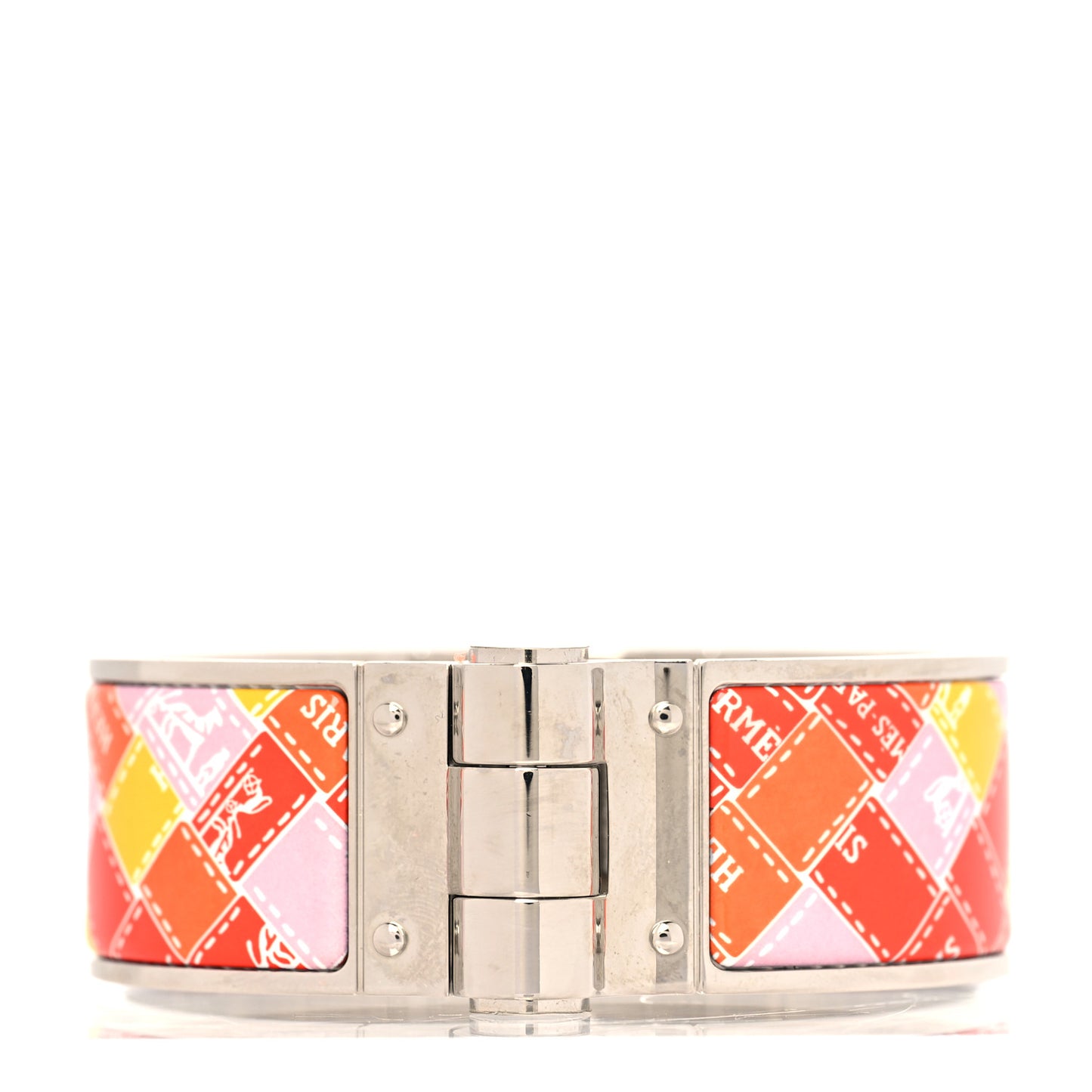 Enamel Printed Wide Bolduc Au Carre Hinged Bracelet S