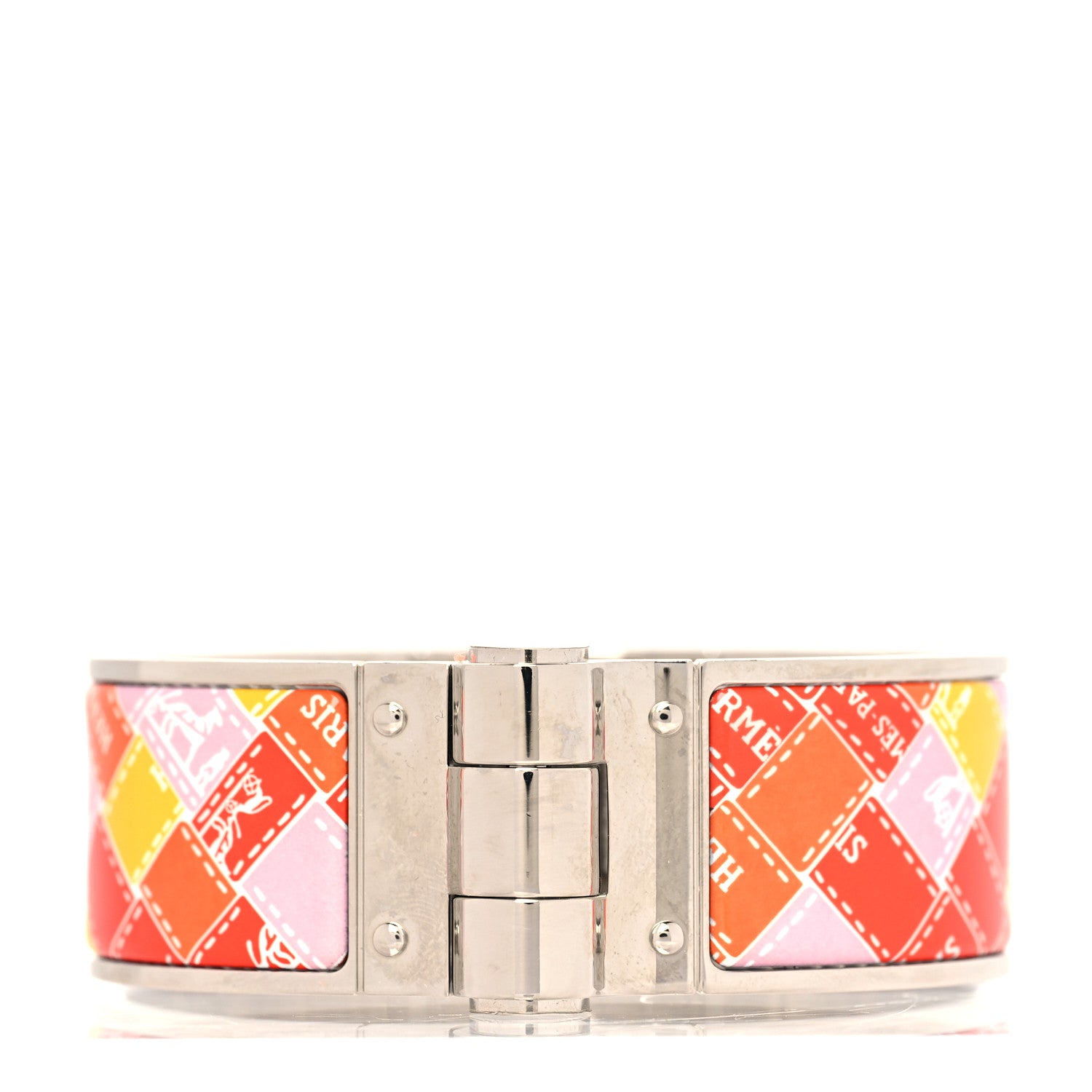 Hermes Enamel Printed Wide Bolduc Au Carre Hinged Bracelet S 1 of 6